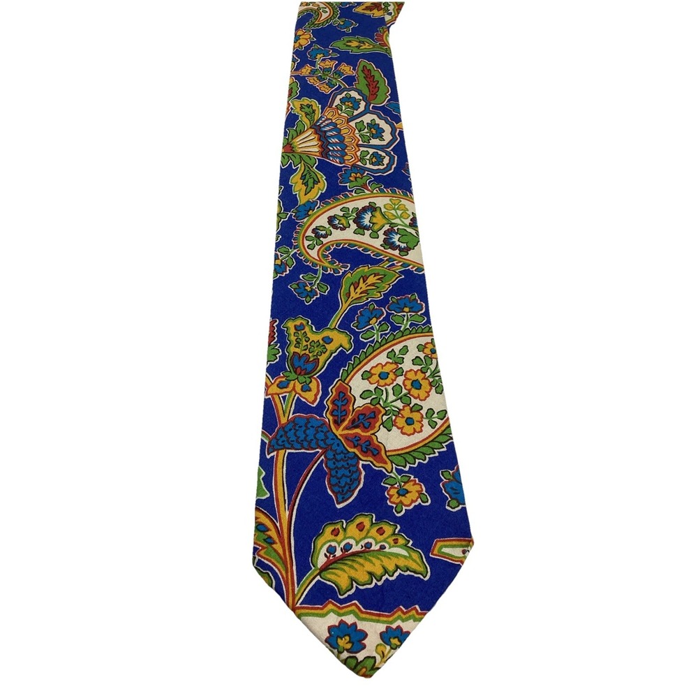 Vtg Banana Republic Safari Travel Tie 3.5x56 Blue Paisley Cotton USA 90s Boho